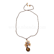 Natural Tiger Eye Tree of Life Pendant Necklace, Adjustable Braided Wax String Choker Necklace, 29.92 inch(76cm)(NJEW-K258-04G)