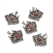 Halloween Natural Strawberry Quartz Pendants, Eye with Skull Charms, with Antique Silver Plated Brass Findings, 26x27x8.5mm, Hole: 3.5x5mm(KK-A173-19AS-01)