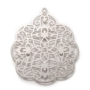 304 Stainless Steel Big Pendants, Laser Cut, Flower, Stainless Steel Color, 55x45x0.4mm, Hole: 1.5mm(STAS-I174-02P)