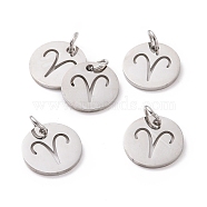 304 Stainless Steel Charms, Flat Round with Constellation/Zodiac Sign, Aries, 12x1mm, Hole: 3mm(STAS-Q201-T445-1S)