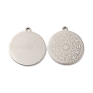 201 Stainless Steel Pendants, Flat Round with 12 Constellations Pattern Charms, Stainless Steel Color, 18x16.2x1mm, Hole: 1.4mm(STAS-K251-006S)