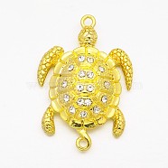 Alloy Rhinestones Magnetic Clasps with Loops, Sea Turtle, Golden, 37x25x8mm, Hole: 2mm(X-ALRI-O015-02)