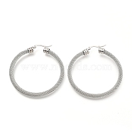 304 Stainless Steel Mesh Hoop Earrings, Round Ring Shape, Stainless Steel Color, 58x52x5.9mm, Pin: 0.8mm(EJEW-C501-12P-C)