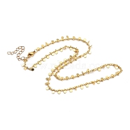 Brass Curb Chain Necklaces, with Brass Flat Round Charms and 304 Stainless Steel Lobster Claw Clasps, Golden, 17.91 inch(45.5cm)(NJEW-JN03032-02)
