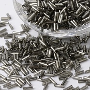 Silver Lined Glass Bugle Beads, Round Hole, Gray, 6~7x1.5~2mm, Hole: 0.5mm, about 12500pcs/bag(SEED-K001-A06-1)