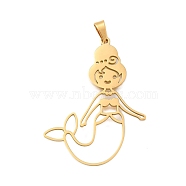 304 Stainless Steel Pendants, Laser Cut, Mermaid Charm, Real 18K Gold Plated, 40x29.5x1mm, Hole: 5x3mm(STAS-S150-05G)