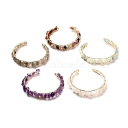 Nuggets Natural Mixed Gemstone Beads Bangle for Girl Women, Textured Brass Base, Inner Diameter: 2 inch(5.1cm)(BJEW-JB06817)
