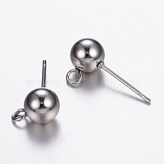 304 Stainless Steel Stud Earring Findings, with Loop, Stainless Steel Color, 8x6mm, Hole: 1.7mm, Pin: 0.7mm(X-STAS-N0006-02P2)