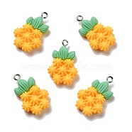 Opaque Resin Pendants, with Platinum Tone Iron Loops, Imitation Food, Pineapple, Gold, 27x17x6.5mm, Hole: 2mm(RESI-D055-023P)