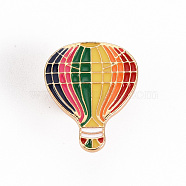 Alloy Enamel Brooches, Enamel Pins, with Brass Butterfly Clutches, Rainbow Hot Air Balloon, Cadmium Free & Nickel Free & Lead Free, Light Gold, Colorful, 23x18mm, Pin: 1mm(JEWB-S011-114-NR)