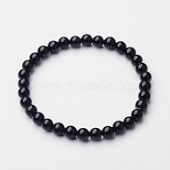 Natural Dyed & Heated Black Agate Beaded Stretch Bracelets, 56mm(BJEW-F202-02)