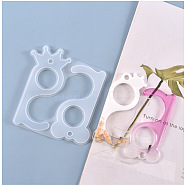 Door Opener Silicone Molds, for Epoxy Resin DIY Touchless Keychain, Crown & Bear, White, 119x115x5.5mm, Inner Size: 100~110x50~52mm, Hole: 6mm(DIY-J003-03)