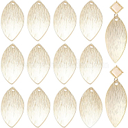 Brass Charms, Leaf, Real 24K Gold Plated, 23x11x1mm, Hole: 1.2mm, 40pcs/box(KK-BC0008-90)