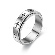 Titanium Steel Rotatable Finger Ring, Spinner Fidget Band Anxiety Stress Relief Ring for Men Women, Cross Pattern, US Size 9(18.9mm)(RELI-PW0001-018D-01P)