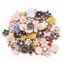28 Styles Alloy Enamel Charms, with ABS Plastic Imitation Pearl, Flower, Light Gold, Mixed Color, 10~20.5x8~17.5x1.5~4.5mm, Hole: 1.2~1.8mm, 120pcs/set(ENAM-YW0004-84)