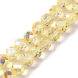 Half Golden Plated Electroplate Beads Strands, Faceted, Round, Yellow, 8x7.5mm, Hole: 1.2mm, about 68pcs/strand, 20.28''(51.5cm)(EGLA-H104-08A-HP01)