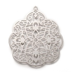 304 Stainless Steel Big Pendants, Laser Cut, Flower, Stainless Steel Color, 55x45x0.4mm, Hole: 1.5mm(STAS-I174-02P)