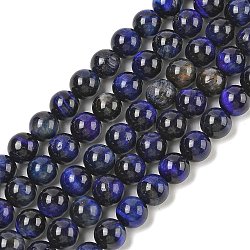 Natural Tiger Eye Beads Strands, Dyed & Heated, Round, Royal Blue, 8mm, Hole: 1.2mm, about 46~47pcs/strand, 14.90~15.24''(37.8~38.7cm)(G-B133-A02-8MM-01)