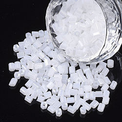 6/0 Two Cut Glass Seed Beads, Hexagon, Ceylon, Ghost White, 3.5~5x3.5~4mm, Hole: 1mm, about 4500pcs/bag(SEED-S033-07B-03)