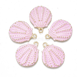 Spray Painted Alloy Pendants, Scallop, Light Gold, Pink, 30x24x5mm, Hole: 2.5mm(PALLOY-T065-21C)