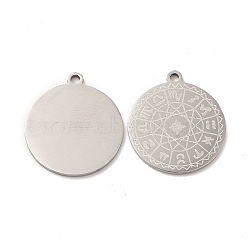 Non-Tarnish 201 Stainless Steel Pendants, Flat Round with 12 Constellations Pattern Charms, Stainless Steel Color, 18x16.2x1mm, Hole: 1.4mm(STAS-K251-006S)