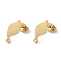 Ion Plating(IP) 304 Stainless Steel Stud Earring Findings, Leaf, Golden, 13.5x6.5mm, Hole: 1.2mm, Pin: 0.7x11mm(STAS-I206-25G)