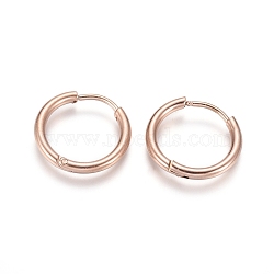 Ion Plating(IP) 304 Stainless Steel Huggie Hoop Earrings, Hypoallergenic Earrings, with 316 Surgical Stainless Steel Pin, Rose Gold, 12 Gauge, 17x2mm, Pin: 1mm, Inner Diameter: 12mm(EJEW-F111A-17mm-RG)