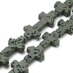 Synthetic Lava Rock Beads Strands, Dyed, Cross, Dark Sea Green, 11x9x3mm, Hole: 1mm, about 34pcs/strand, 14.96''(38cm)(G-B087-01A-08)