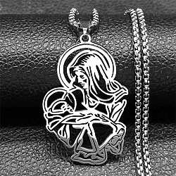 304 Stainless Steel Pendant Necklaces, Virgin Mary, Non-Tarnish, Stainless Steel Color, 23.43 inch(59.5cm)(NJEW-K283-09P)