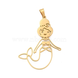 304 Stainless Steel Pendants, Laser Cut, Mermaid Charm, Real 18K Gold Plated, 40x29.5x1mm, Hole: 5x3mm(STAS-S150-05G)