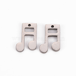 304 Stainless Steel Charms, Laser Cut, Musical Note, Manual Polishing, Stainless Steel Color, 12x8x1mm, Hole: 0.9mm(STAS-Q242-047)