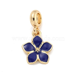 Rack Plating Alloy Enamel Flower European Dangle Charms, Large Hole Pendants, Golden, Midnight Blue, 28mm, Hole: 4.6mm, Flower: 17.5x15x2mm(FIND-B034-55G-02)