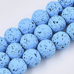 Spray Painted Natural Lava Rock Beads Strands, Round, Light Sky Blue, 10~11mm, Hole: 1.4mm, about 37~39pcs/Strand, 14.96 inch(38cm)(G-N0324-D-04)