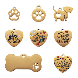 8Pcs 8 Styles 304 Stainless Steel Pendants, Paw Print & Dog & Heart & Bone Shape Charm, with Enamel, Golden, 13~20x11~40x1.5~2mm, Hole: 1.4~3mm, 1pc/style(STAS-TA0006-47)