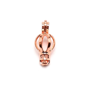 Alloy Bead Cage Pendants, Spiral Bead Cage, Cadmium Free & Lead Free, Bulb, Rose Gold, 23x11mm, Hole: 4x3mm, Inner Diameter: 9x8.5mm