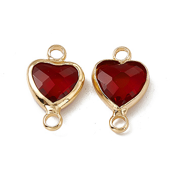 Transparent K9 Glass Connector Charms, Heart Links, with Light Gold Tone Brass Findings, Garnet, 14x8.5x3.7mm, Hole: 1.8mm
