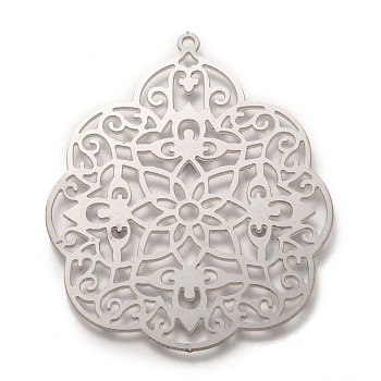 304 Stainless Steel Big Pendants, Laser Cut, Flower, Stainless Steel Color, 55x45x0.4mm, Hole: 1.5mm
