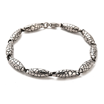 304 Stainless Steel Snake Pattern Oval Link Chain Bracelets, Antique Silver, 9-1/8 inch(23cm)