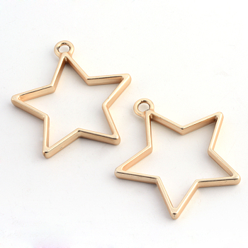 Rack Plating Alloy Star Open Back Bezel Pendants, For DIY UV Resin, Epoxy Resin, Pressed Flower Jewelry, Hollow, Cadmium Free & Nickel Free & Lead Free, Matte Gold Color, 35x32.8x3.5mm, Hole: 3mm