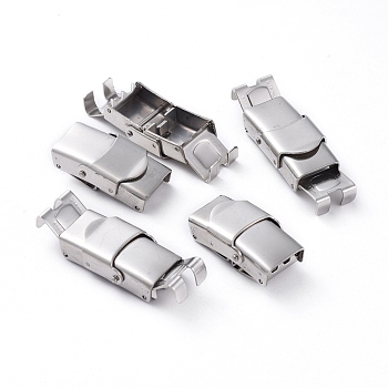 201 Stainless Steel Watch Band Clasps, with Three or Four Sawtooth, Rectangle, Stainless Steel Color, 26x13mm, Hole: 10x2~3mm