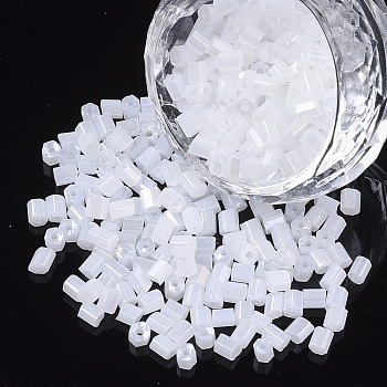 6/0 Two Cut Glass Seed Beads, Hexagon, Ceylon, Ghost White, 3.5~5x3.5~4mm, Hole: 1mm, about 4500pcs/bag