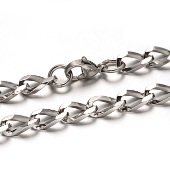 304 Stainless Steel Curb Chain Necklaces, with Lobster Claw Clasps, Faceted, Stainless Steel Color, 23.4 inch(59.4cm), 6mm