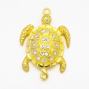 Alloy Rhinestones Magnetic Clasps with Loops, Sea Turtle, Golden, 37x25x8mm, Hole: 2mm