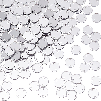 200Pcs Flat Round Acrylic Mirror Sew on Rhinestone, Garments Accessories, 2-Hole Links, Silver, 10x1.3mm, Hole: 1mm