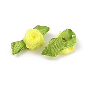 Polyester Rose Ornaments, for DIY Hair Accessories, Clothing Decoration, Costume, Yellow, 27.5~29x14~16x7.5mm