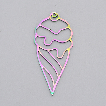 Ion Plating(IP) 201 Stainless Steel Pendants, Laser Cut, Ice Cream, Rainbow Color, 45.5x21x1mm, Hole: 1.6mm