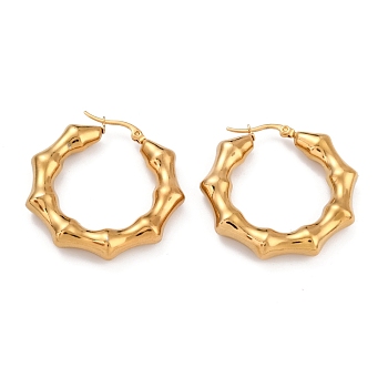 304 Stainless Steel Hoop Earrings, Hypoallergenic Earrings, Bamboo Stick, Real 24K Gold Plated, 37x7mm, Pin: 1mm
