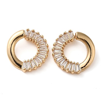 Brass Micro Pave Cubic Zirconia Stud Earring, Ring Stud Earring, Long-Lasting Plated, Golden, 18.5x17mm