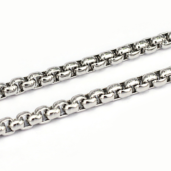 304 Stainless Steel Box Chains, Unwelded, Stainless Steel Color, 3.5mm