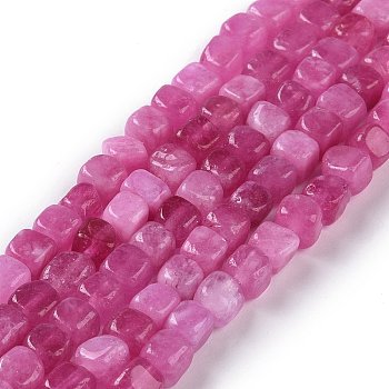 Natural Quartz Beads Strands, Dyed & Heated, Cube, Camellia, 5~7x5~7x5~7mm, Hole: 0.8mm, about 66~71pcs/strand, 14.80~ 15.08 inchi(37.6~38.3cm)